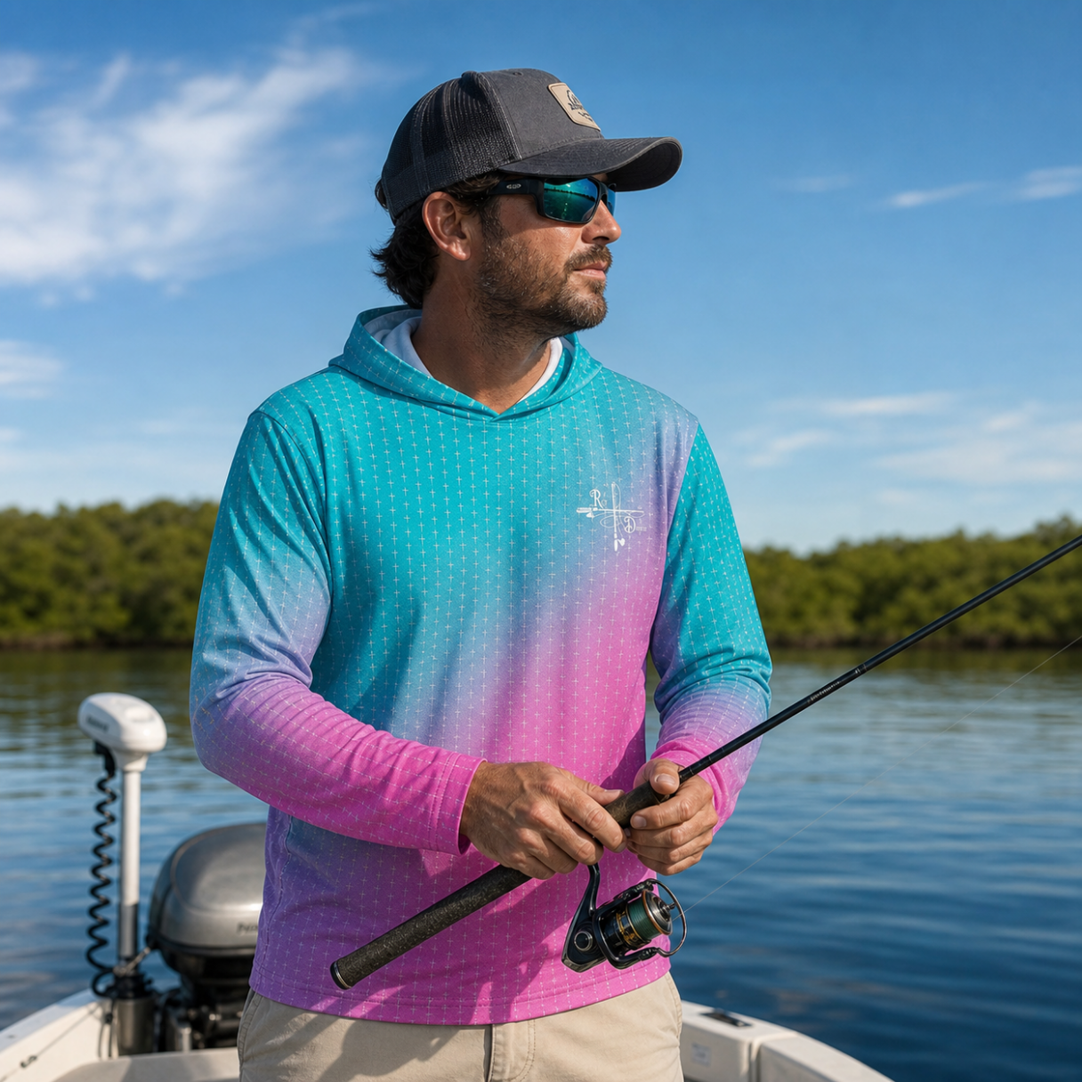Teal-Pink Fishing Hoodie