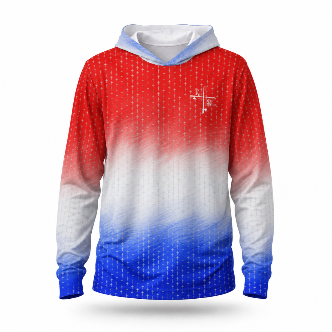 Red White and Blue with Cross Fishing Hoodie